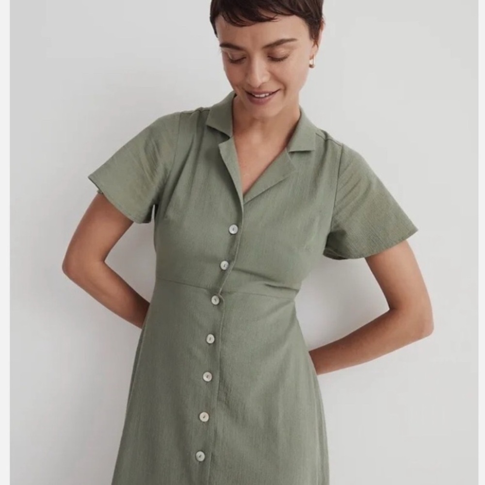 Madewell Midi Dress with Notched Collar - light green